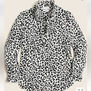 J.Crew Classic Fit Ruffleneck Popover Shirt in Bold Leopard Silk